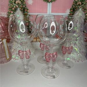 Pink Bow Ribbon Coquette Acrylic Wine Glasses Set of 4 NEW